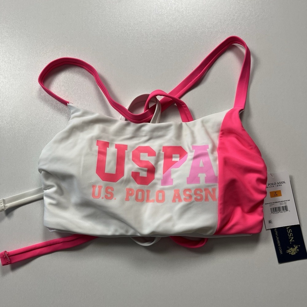 USPA Polo Assn Colorblock Bikini Top Size M (7-9) Y2K Strappy Bralette NWT